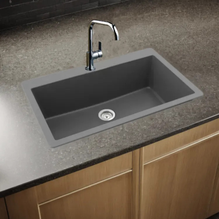 Elkay Quartz Classic Graphite 33in x 20-7/8in x 9-7/16in Drop-in with Rear Center Drain, Single Bowl Sink - ELGR13322GT0