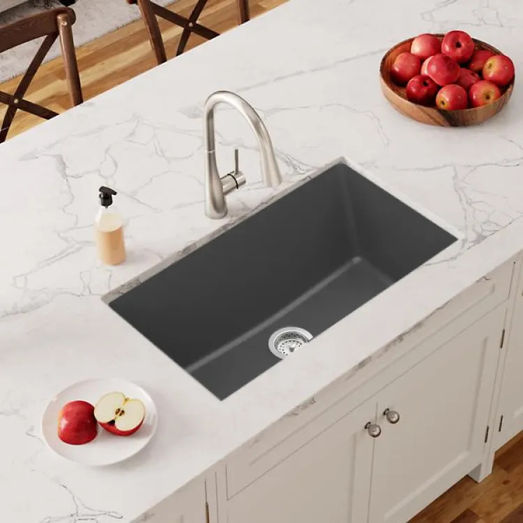 Elkay Quartz Classic Graphite 30in x 19in x 10in Undermount with Rear Center Drain, Undermount Sink - ELGRU13022GT0