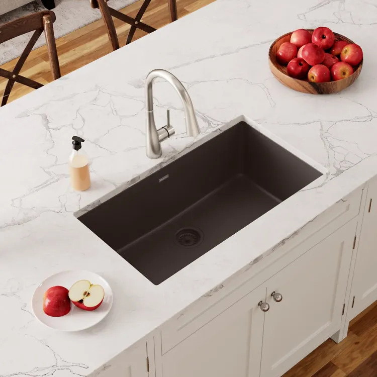 Elkay Quartz Classic Mocha 30in x 19in x 10in Undermount with Rear Center Drain, Undermount Sink - ELGRU13022MC0