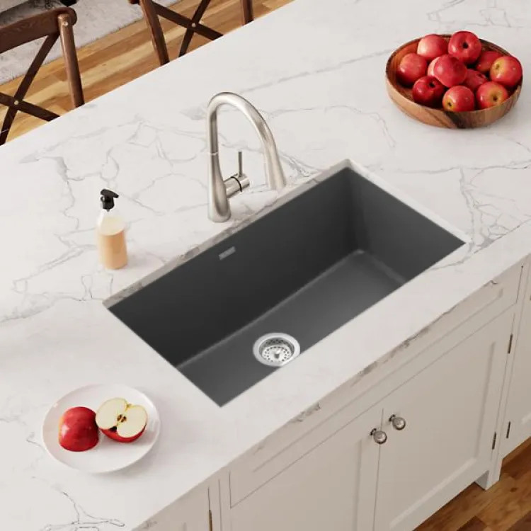 Elkay Quartz Classic Graphite 33in x 19in Single Bowl Undermount Kitchen Sink with Rear Center Drain -  ELGRU13322GT0  