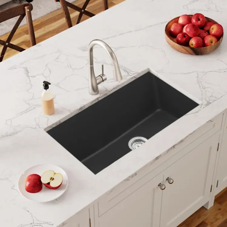 Elkay Quartz Classic Matte Black 33in x 19in Single Bowl Undermount Kitchen Sink with Rear Center Drain -  ELGRU13322MB0  