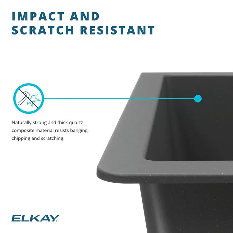 Elkay Quartz Classic Matte Black 30in x 19in x 10in Undermount with Rear Center Drain, Undermount Sink - ELGRU13022MB0