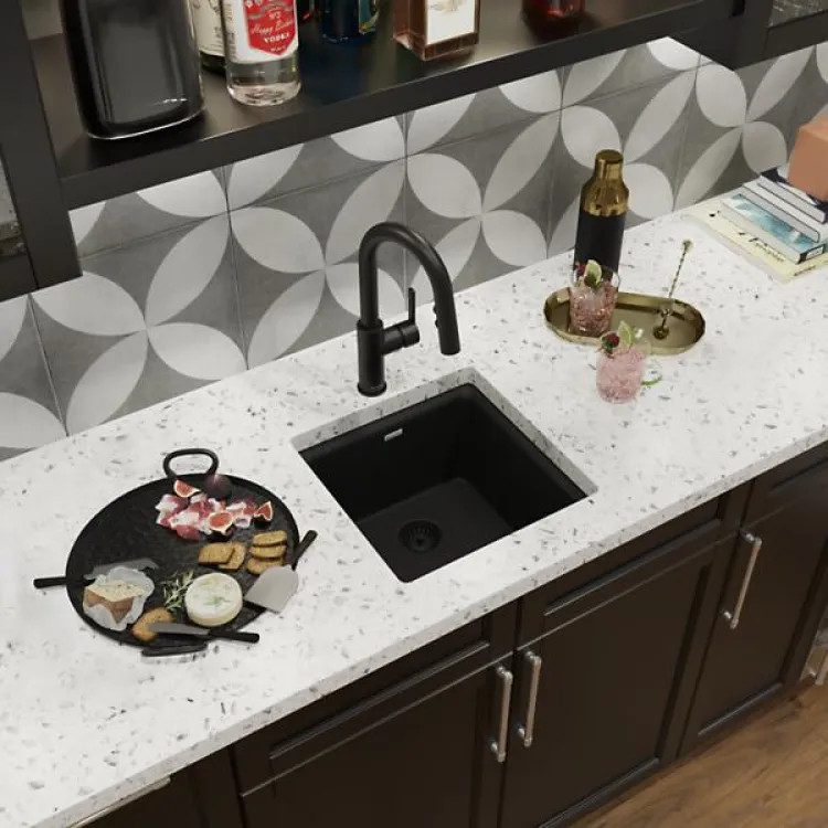 Elkay Quartz Luxe Obsidian Bar Sink, 15-3/4in x 15-3/4in Dual Mount Single Bowl Sink - ELX1616DN0