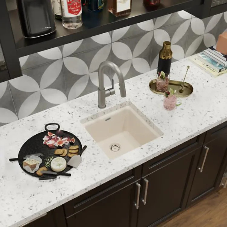 Elkay Quartz Luxe Sandstone Bar Sink, 15-3/4in x 15-3/4in x 7-11/16in Dual Mount Single Bowl Sink - ELX1616SN0