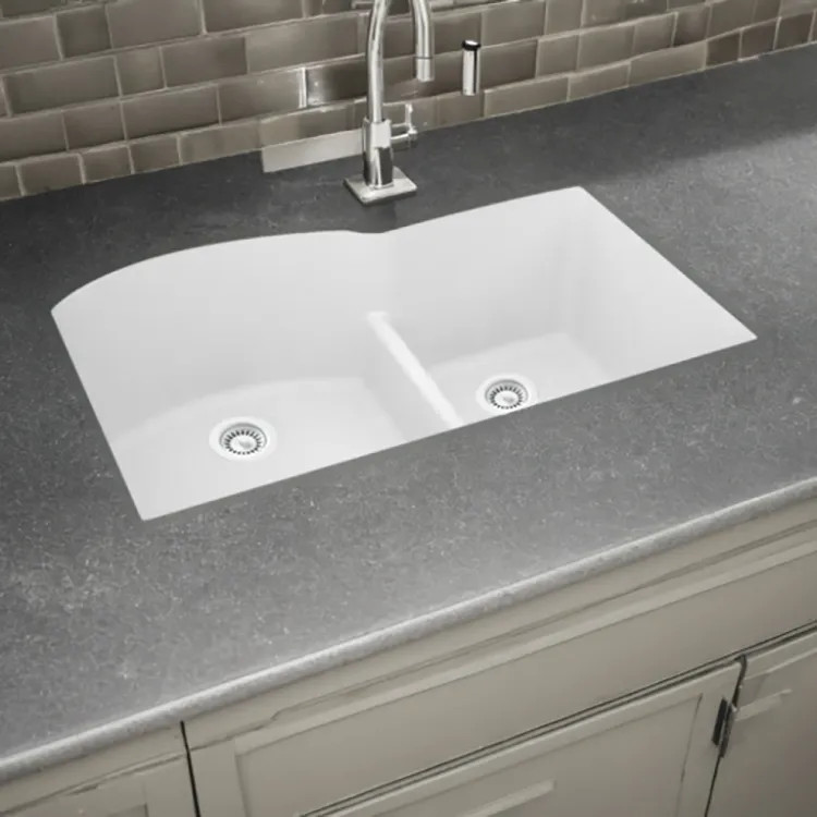 Elkay Quartz Luxe Arctic Fox 60/40 Double Bowl Sink, 33in x 22in Undermount Kitchen Sink with Aqua Divide and Rear Center Drain - ELXHU3322RFX0