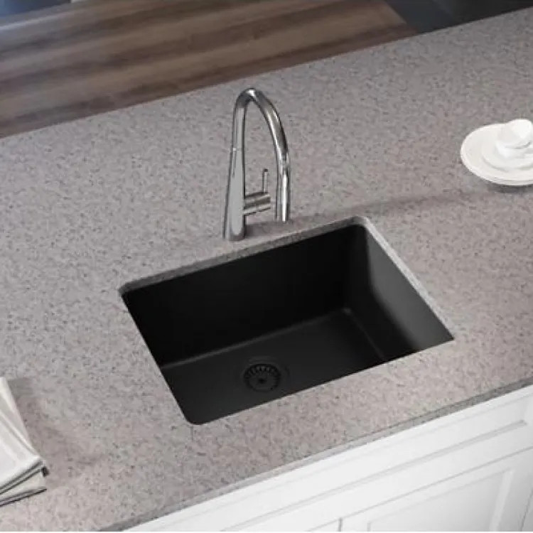 Elkay Quartz Luxe Obsidian 25in x 19in x 10in Single Bowl Undermount Kitchen Sink, Rear Center Drain - ELXU2522DN0  