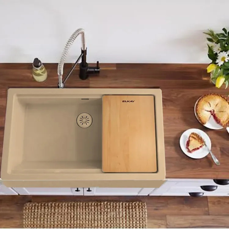 Elkay Quartz Perfect Drain Sandstone 3-1/2in Removable Polymer Basket Strainer and Rubber Stopper - LKPDQSSN