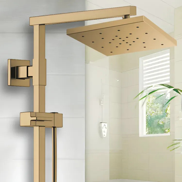 Brizo Essential 14" Raincan Shower Head, Square, Single-Function, H2Okinetic, Touch-Clean, 2.5 GPM, Brilliance Luxe Gold - 81986-GL-2.5