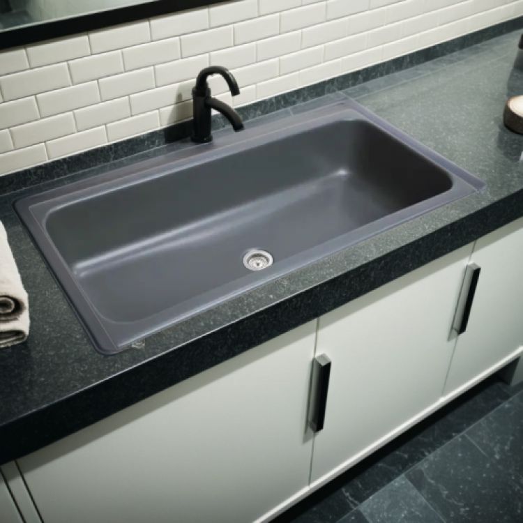 ALFI Black Matte 36in Above-Mount Fireclay with Center Drain, Single-Bowl Bathroom Sink With Trough Design - AB36TRBM