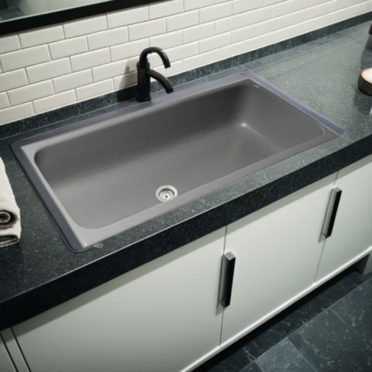 ALFI Grey Matte 36in Above-Mount Fireclay with Center Drain, Single-Bowl Bathroom Sink With Trough Design - AB36TRGM