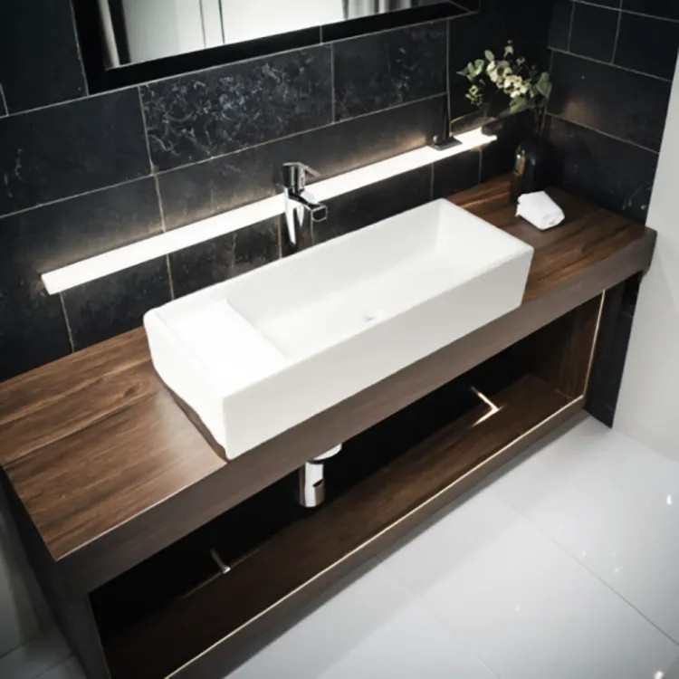 ALFI Fireclay Bathroom Sink, Single Bowl, Top-Mount, 39", Trough Design, Center Drain, White - AB39TR