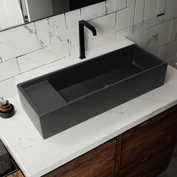 ALFI Black Matte 39in Above-Mount Fireclay With Center Drain, Single-Bowl Bathroom Sink With Trough Design - AB39TRBM