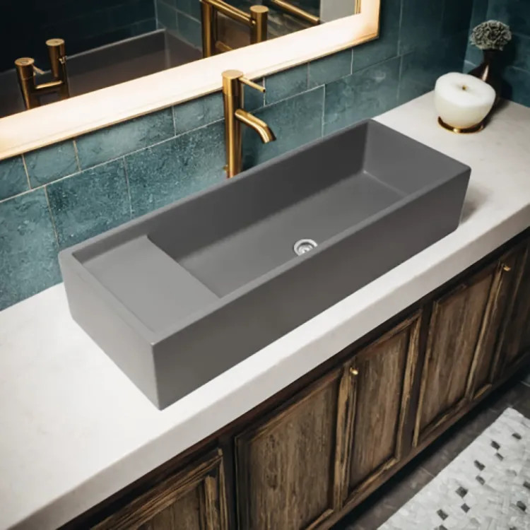 ALFI Grey Matte 39in Above-Mount Fireclay With Center Drain, Single-Bowl Bathroom Sink With Trough Design - AB39TRGM