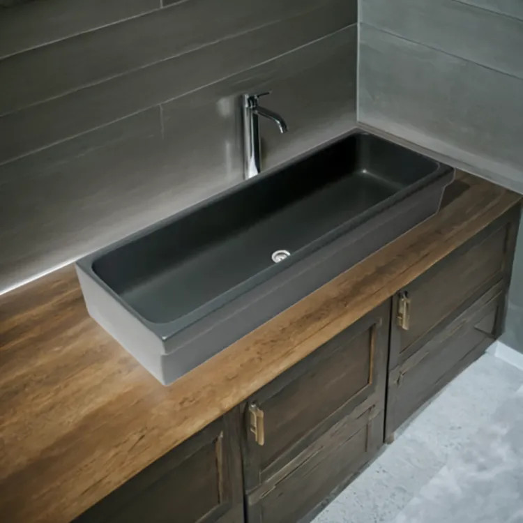 ALFI Black Matte Fireclay Above-Mount or Semi-Recessed 48in Single-Bowl Bathroom Sink With Trough Design - AB48TRBM