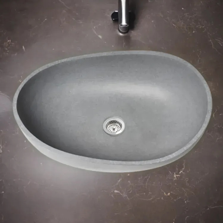 ALFI Grey Matte Solid Concrete 23in Teardrop Oval Above Mount Vessel Bathroom Sink With Center Drain  - ABCO23O