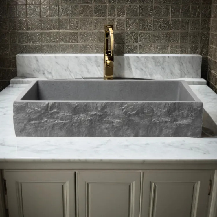 ALFI Grey Matte Solid Concrete 24in Chiseled Style, Rectangular, Above Mount Bathroom Vessel Sink With Center Drain  - ABCO24R