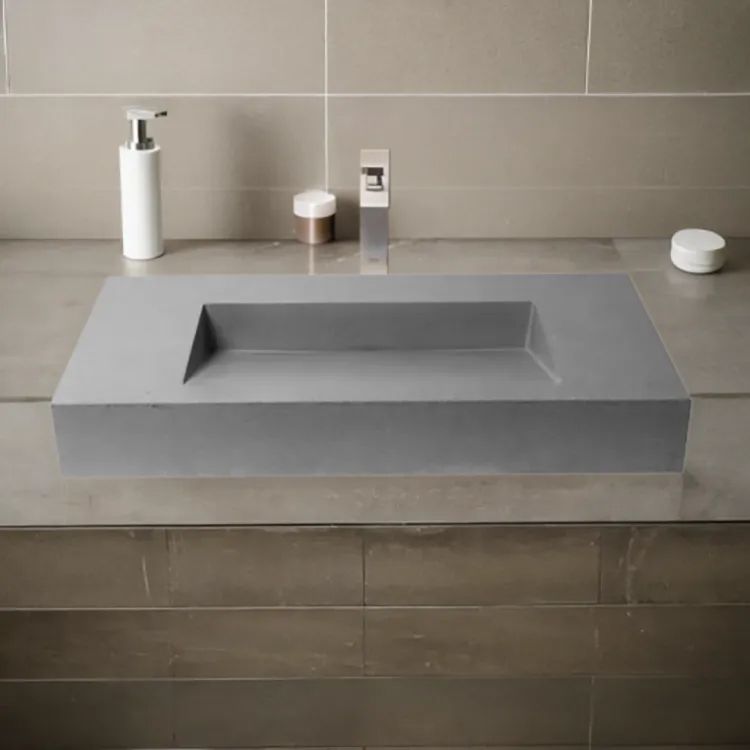 ALFI Grey Matte Solid Concrete 40in Chiseled Style, Rectangular, Countertop Bathroom Sink With Rear Center Drain  - ABCO40R