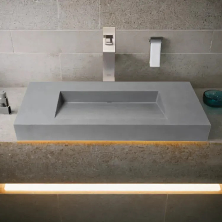 ALFI Grey Matte Solid Concrete 48in Rectangular, Countertop Bathroom Sink With Rear Center Drain  - ABCO48R