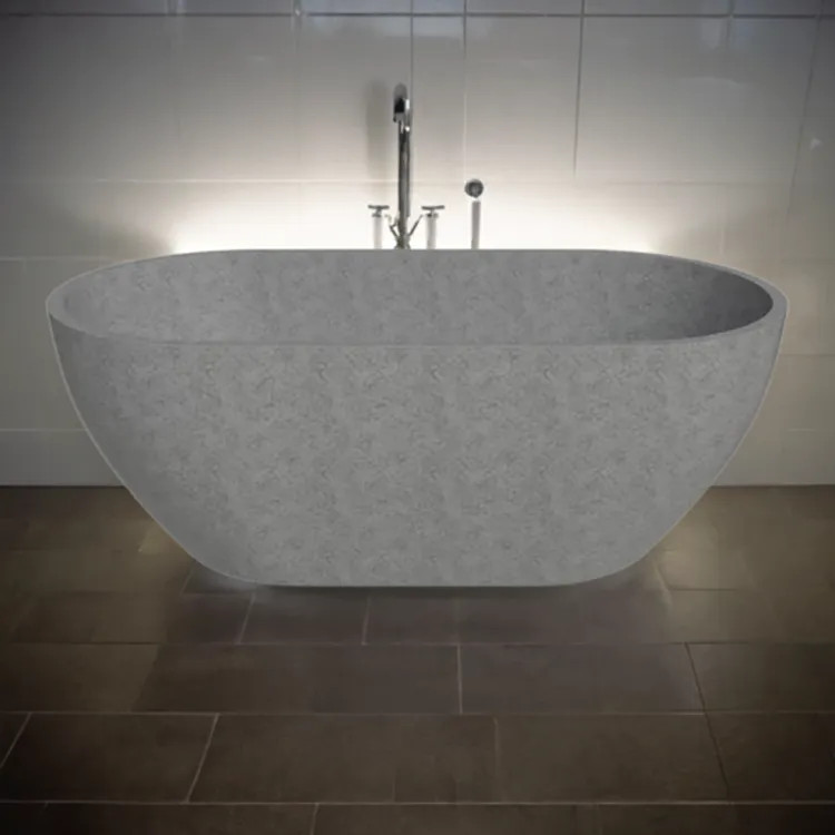 ALFI Gray Matte Solid Concrete 59in Freestanding Oval Bathtub with Center Drain - ABCO59TUB
