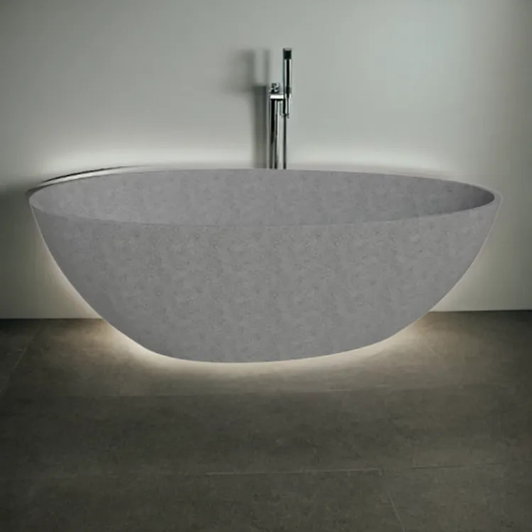 ALFI Gray Matte Solid Concrete 72in Tear Drop Freestanding Bathtub with Center Drain - ABCO72TUB