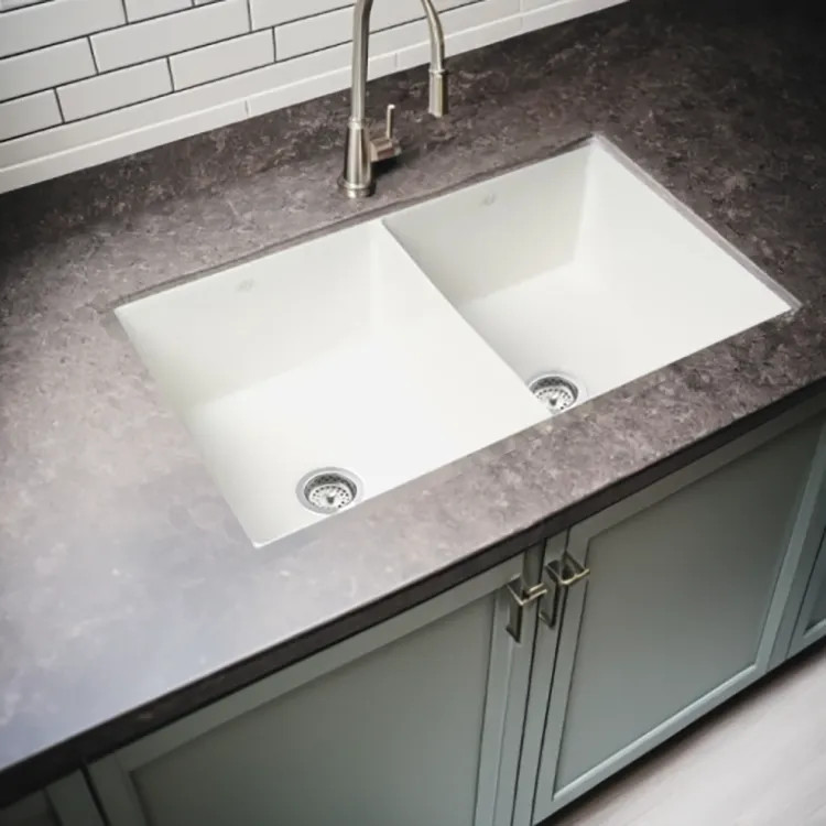 ALFI Fireclay Kitchen Sink, Double Bowl, Dual Mount, 32" x 19", Center Drain, White - ABF3219DUD-W