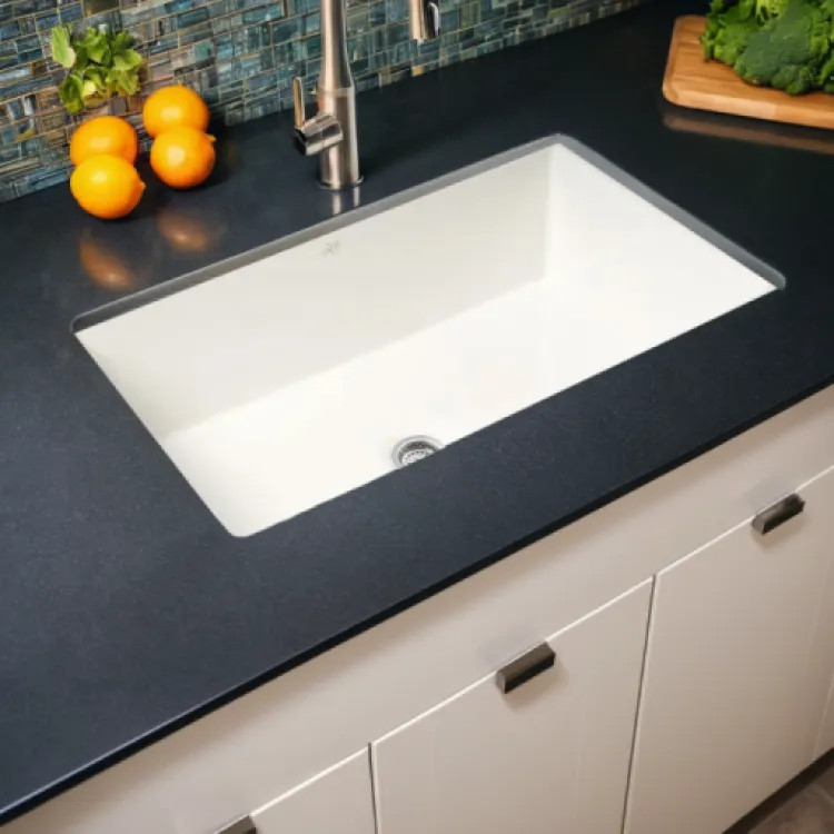 ALFI White Fireclay 32in x 19in Undermount/Drop-In Single Bowl Kitchen Sink With Center Drain - ABF3219SUD-W
