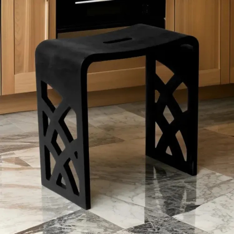 ALFI Matte Black Solid Surface Resin Composite, 16in Shower Stool with Hand Insert Slot - ABST88BM