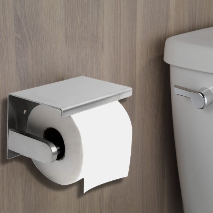 ALFI Brushed Stainless Steel, Recessed, Rectangle Toilet Paper Holder with Shelf - ABTP66-BSS
