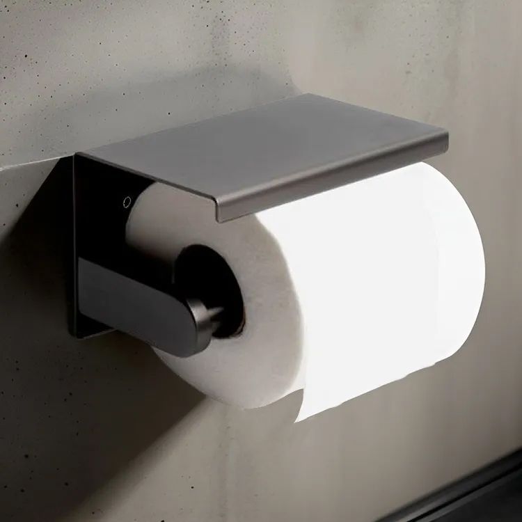 ALFI Brushed Black, Stainless Steel, Recessed Rectangle Toilet Paper Holder with Shelf - ABTPP66-BB