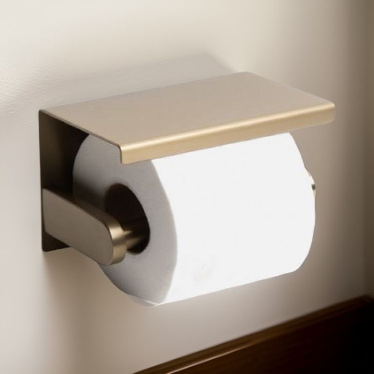 ALFI Brushed Gold, Stainless Steel, Recessed Rectangle Toilet Paper Holder with Shelf - ABTPP66-BG