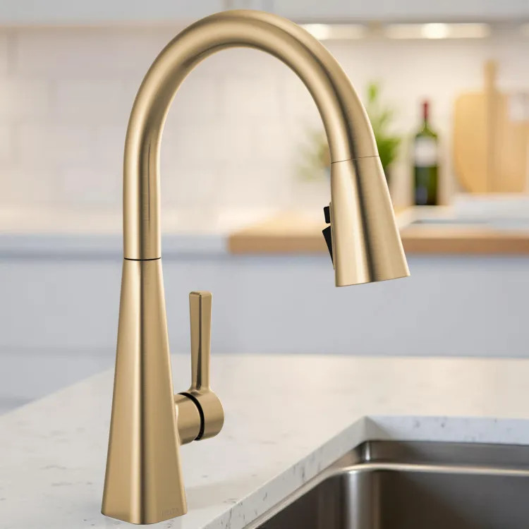 Delta Lenta Pull Down Kitchen Faucet, Single Handle, ShieldSpray, DIAMOND Seal, MagnaTite, ADA, 1.8 GPM, Champagne Bronze - 19802Z-CZ-DST