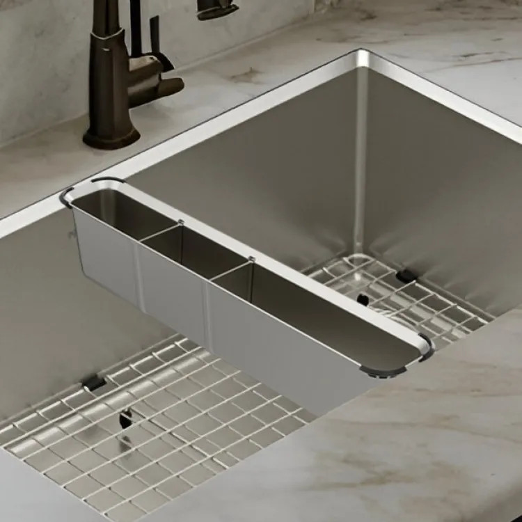 Moen Luxe Chef Workstation System Two-Compartment Utensil Bin, Stainless Steel - 215817