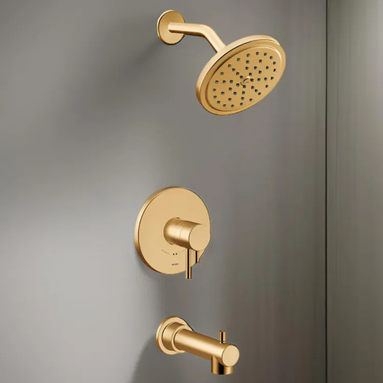 Moen Align Tub/Shower Faucet with Two-Handle Flow Control and Temperature Adjust Valve Trim, Lever Handles, M-Core 4, Thermostatic Cartridge, Brushed Gold - UT4293EPBG