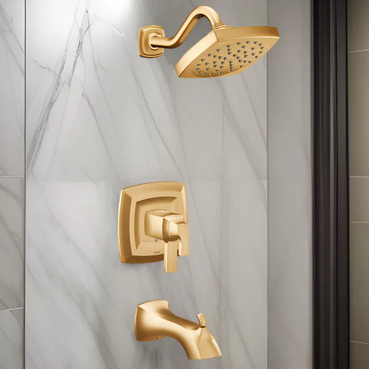 Moen Voss Tub/Shower Faucet with Two-Handle Flow Control and Temperature Adjust Valve Trim, Lever Handles, M-Core 4, Thermostatic Cartridge, Brushed Gold - UT4693EPBG