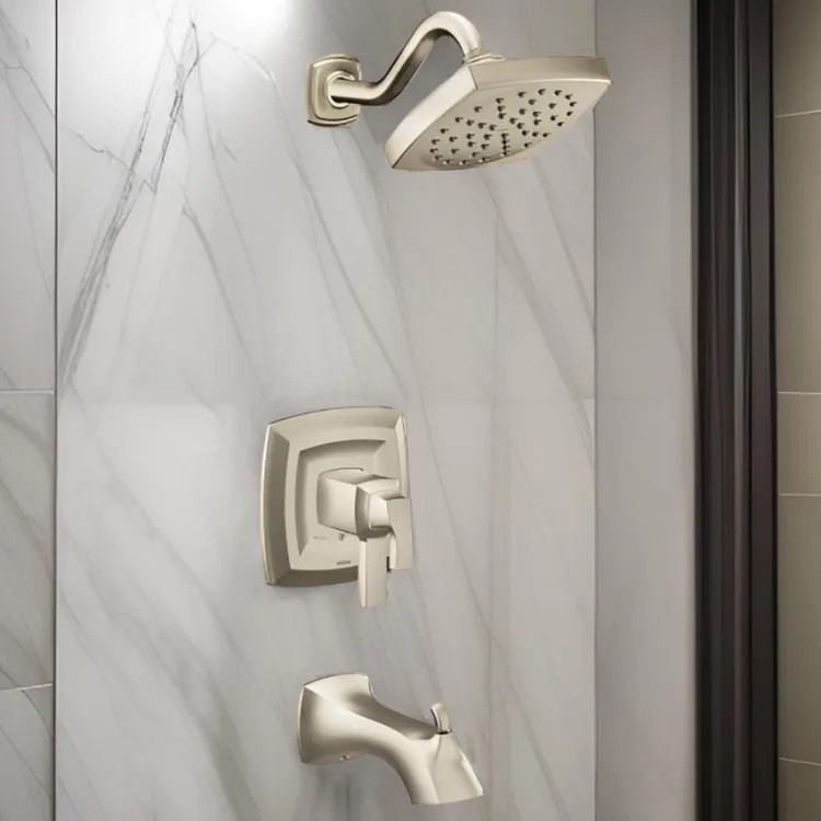 Moen Voss Tub/Shower Faucet with Two-Handle Flow Control and Temperature Adjust Valve Trim, Lever Handles, M-Core 4, Thermostatic Cartridge, Brushed Nickel - UT4693EPBN