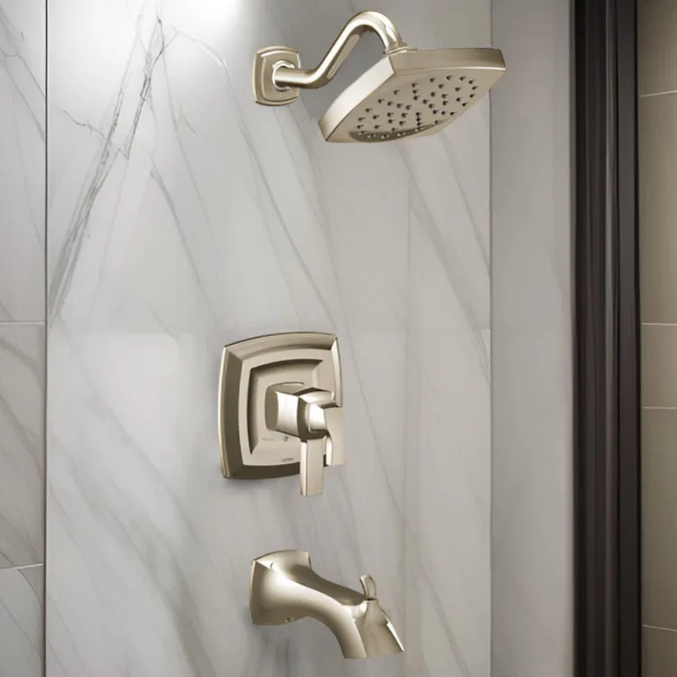 Moen Voss Tub/Shower Faucet with Two-Handle Flow Control and Temperature Adjust Valve Trim, Lever Handles, M-Core 4, Thermostatic Cartridge, Polished Nickel - UT4693EPNL
