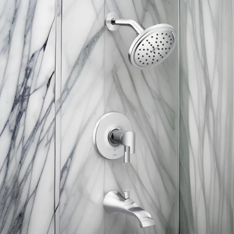 Moen Doux Tub/Shower Faucet with Two-Handle Flow Control and Temperature Adjust Valve Trim, Lever Handles, M-Core 4, Thermostatic Cartridge, Chrome - UTS4203EP