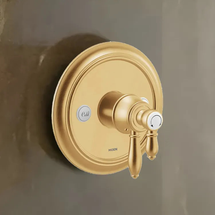 Moen Weymouth Two-Handle Valve Only Trim with Flow Control and Temperature Adjust, Lever Handle,  M-Core 4, Thermostatic Cartridge, Brushed Gold - UTS43101BG