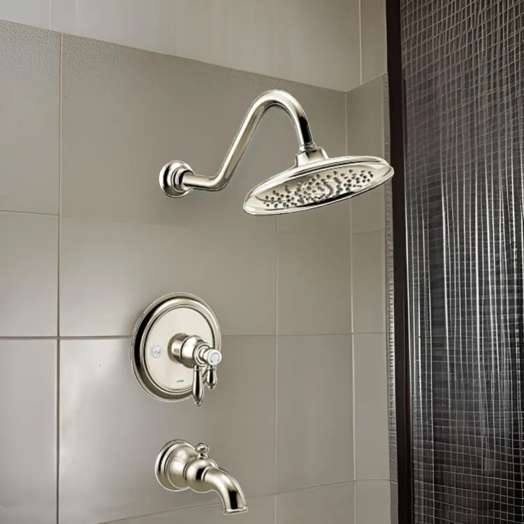 Moen Weymouth Tub/Shower Faucet with Two-Handle Flow Control and Temperature Adjust Valve Trim, Lever Handles, M-Core 4, Thermostatic Cartridge, Polished Nickel - UTS43103EPNL