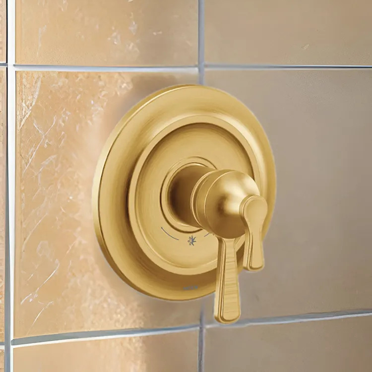 Moen Colinet Two-Handle Valve Only Trim with Flow Control and Temperature Adjust, Lever Handle,  M-Core 4, Thermostatic Cartridge, Brushed Gold - UTS444301BG