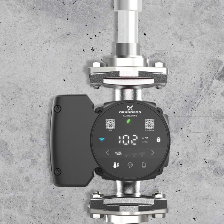 Grundfos ALPHA HWR ECM Hot Water Recirculation Pump - 115V Power, 9H Motor, Integrated Timer, Stainless Steel Body, Flange Connections - 15-29 SF/T (2603112)
