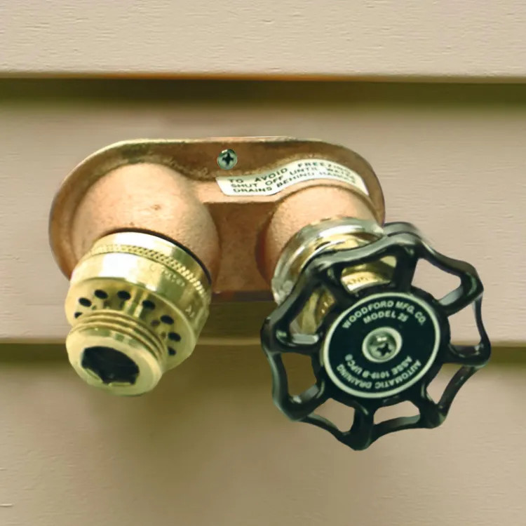 Woodford 25 Series 10in Rough-In Freezeless Anti-Siphon Wall Faucet, Automatic Draining, Metal Wheel Handle, 1/2in x 3/4in Copper Sweat Inlet - 25C-10