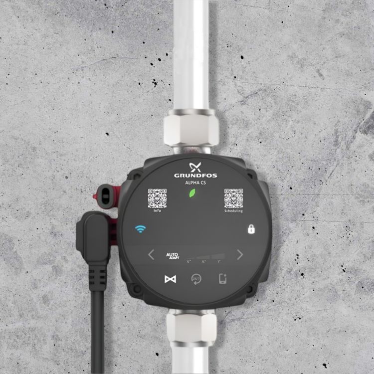Grundfos ALPHA CS Hot Water Recirculation Pump Kit, 115V, 9H, Timer, Cord, Stainless Steel, 3/4in MIP x FIP Union - 15-55 SU7P/TLC (92603114)