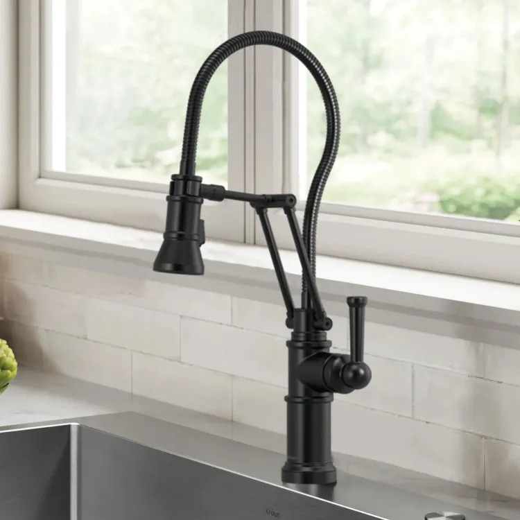 Brizo Artesso Single-Handle Articulating Kitchen Faucet w/ Finished Hose, 2-Function Sprayer, MagneDock, 1.8 GPM, Matte Black - 63125LF-BL