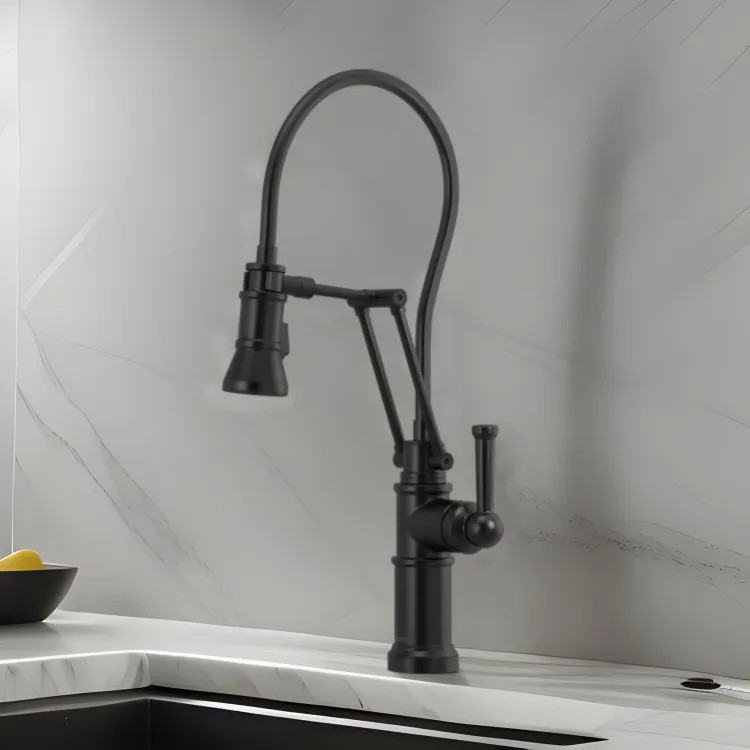 Brizo Artesso Single-Handle Articulating Kitchen Faucet w/ 2-Function Sprayer, MagneDock, 1.8 GPM, Matte Black - 63225LF-BL