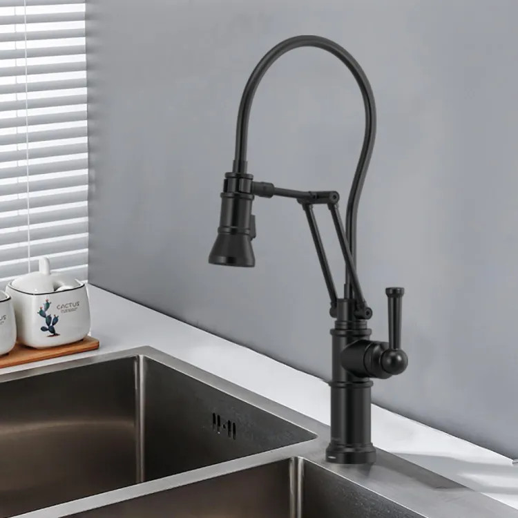 Brizo Artesso Single-Handle Articulating Kitchen Faucet w/ 2-Function Sprayer, SmartTouch, MagneDock, 1.8 GPM, Matte Black - 64225LF-BL