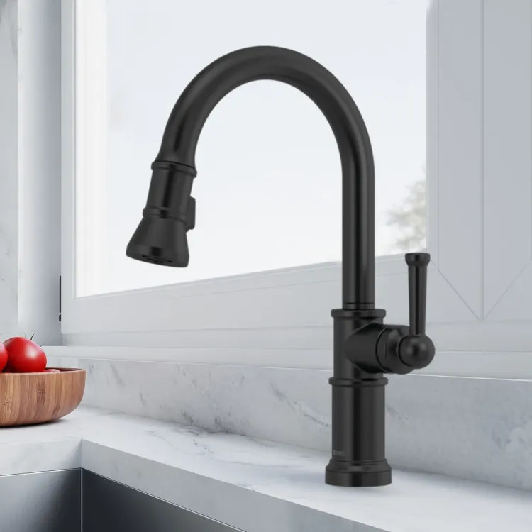 Brizo Artesso Single-Handle Pull-Down Kitchen Faucet w/ 2-Function Sprayer, DIAMOND Seal, MagneDock, 1.8 GPM, Matte Black - 63025LF-BL