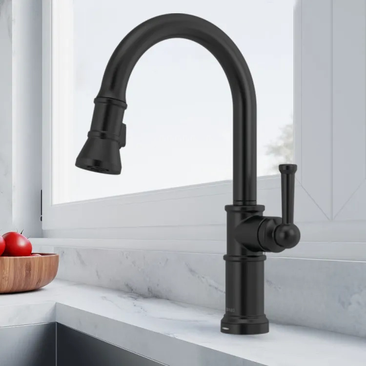 Brizo Artesso Single-Handle Pull-Down Kitchen Faucet w/ 2-Function Sprayer, SmartTouch, MagneDock, 1.8 GPM, Matte Black - 64025LF-BL