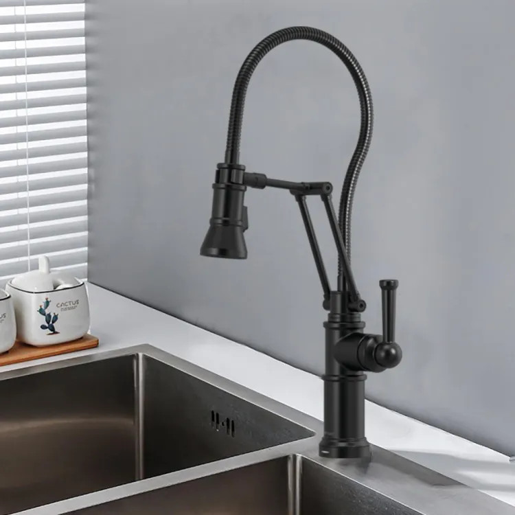 Brizo Artesso Single-Handle Articulating Kitchen Faucet w/ Finished Hose, 2-Function Sprayer, SmartTouch, MagneDock, 1.8 GPM, Matte Black - 64125LF-BL