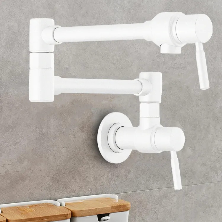Brizo Jason Wu Two-Handle Wall-Mount Pot Filler with Dual-Jointed Swing Spout, 4 GPM, Matte White - 62820LF-MW